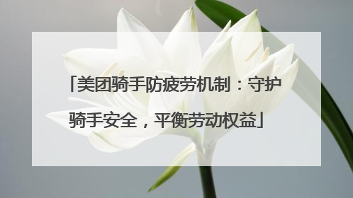 美团骑手防疲劳机制：守护骑手安全，平衡劳动权益