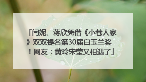 闫妮、蒋欣凭借《小巷人家》双双提名第30届白玉兰奖！网友：黄玲宋莹又相遇了
